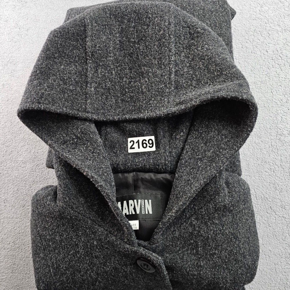 Marvin Richards Wool Hooded Coat Women' Medium Gray Long Sleeve Button Front USA - Picture 11 of 11